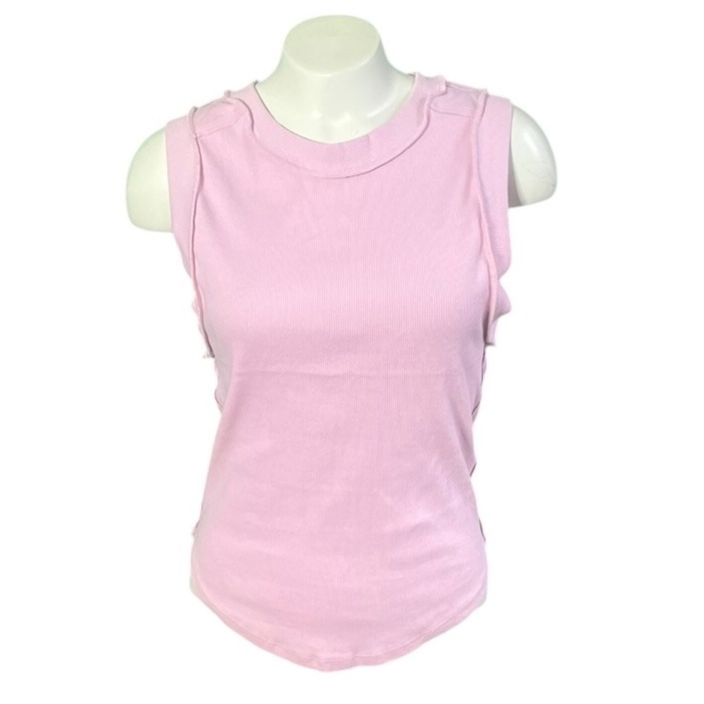 We The Free Free‎ People Pink Ribbed Muscle Tank Top OB1635815 Large